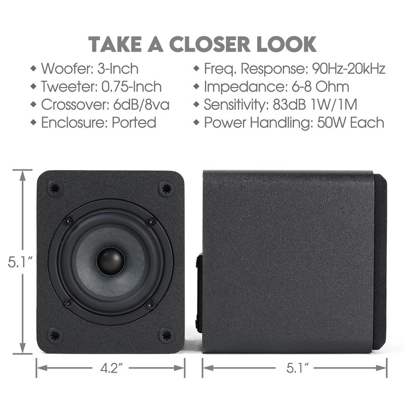 Micca COVO-S 2-Way Passive Bookshelf Speakers, Amplifier Required, Not for Turntable, 3-Inch Woofer, 0.75-Inch Tweeter, Wall Mountable, Pair, Black - Image 5